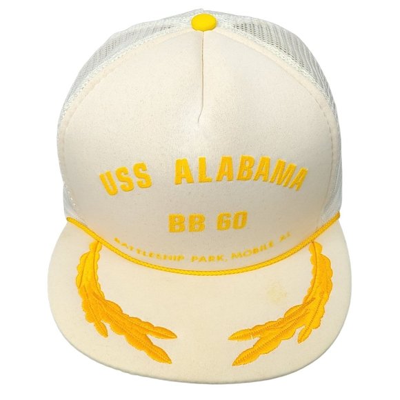 USS Alabama BB 60 Mesh Snapback Cap White Gold Leaves Foam Hat Scrambled Eggs - Picture 1 of 15